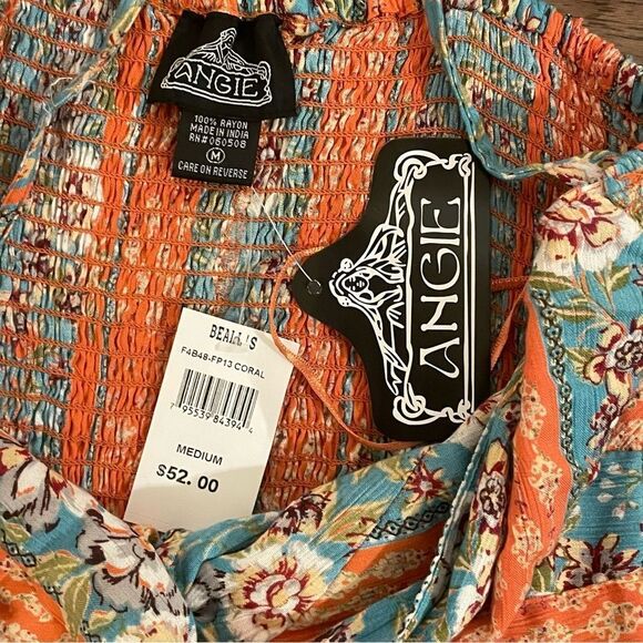 NWT Angie Boho Knot Front Floral Printed Maxi Dress Blue Orange Size Medium - Picture 14 of 14